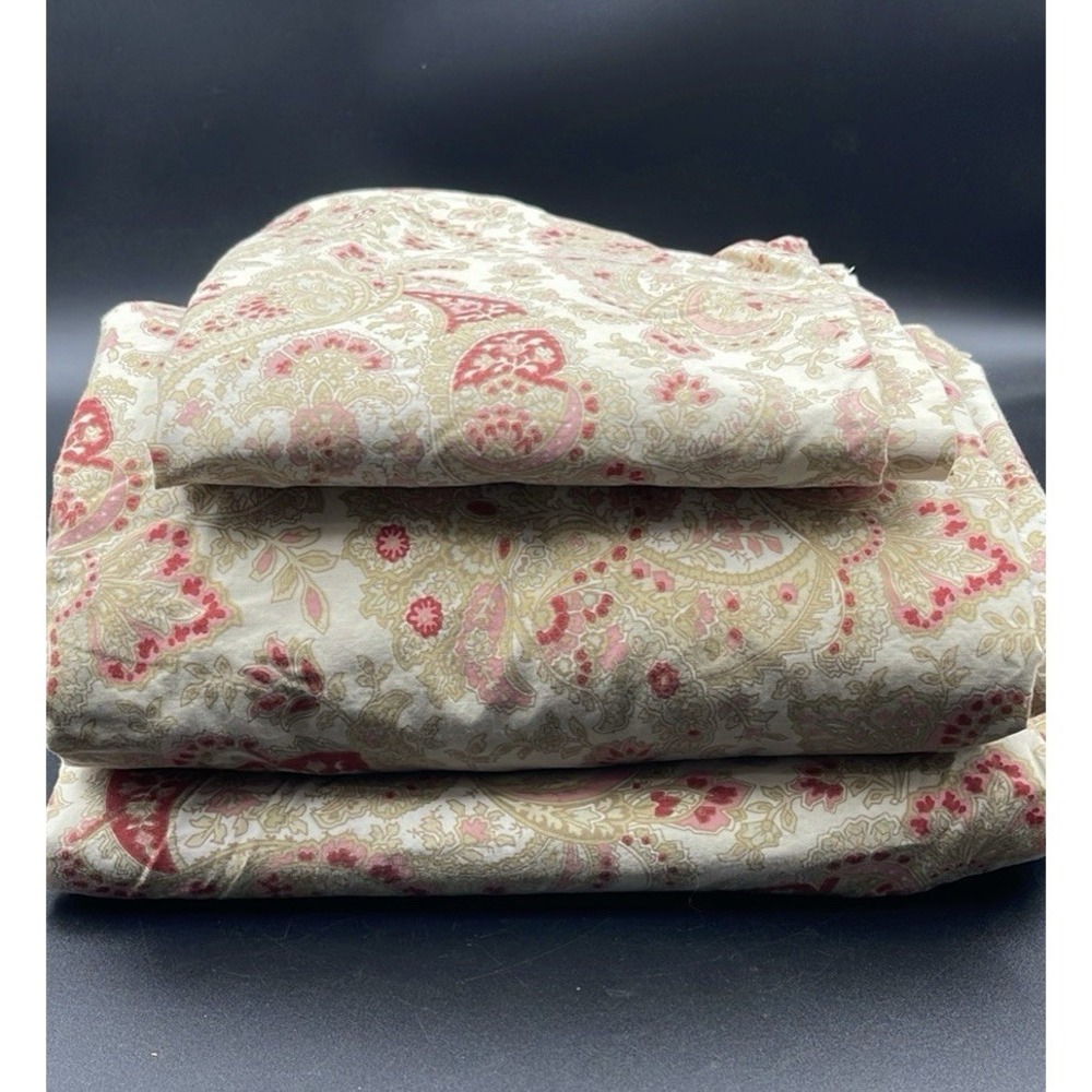 Pottery Barn Paisley Full Sheet Set Pink Red Tan Israel 3pc Cotton Bedding